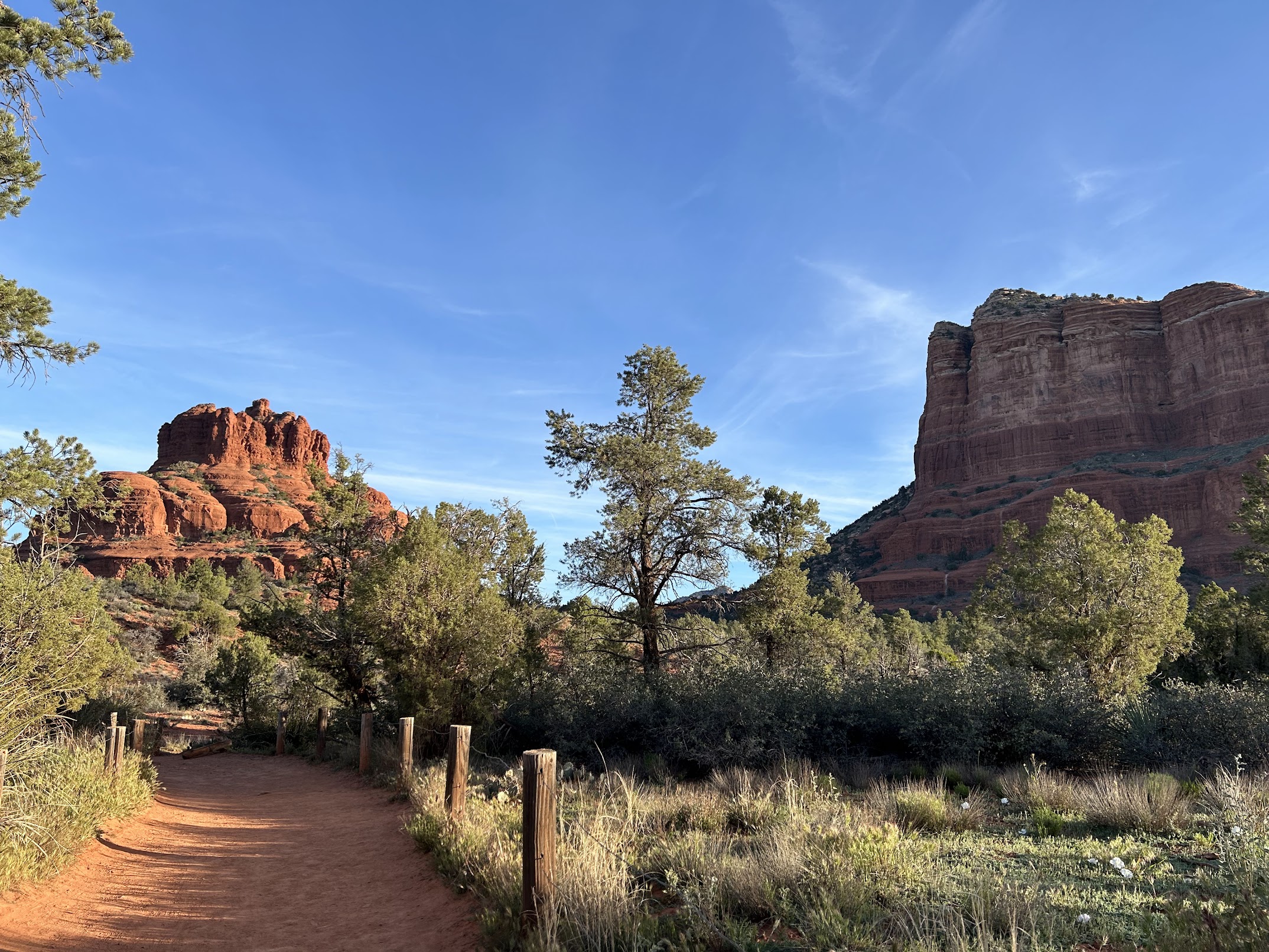 A desert trail with red rock formations in Sedona