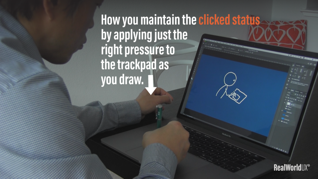 You need to maintain a clicked status of a trackpad to continue drawing.